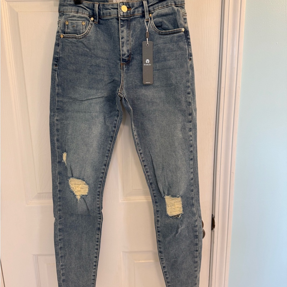 Tractr Distressed Skinny Jeans in Blue